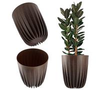 KADAX Pot de fleurs en plastique avec matériaux naturels - Pots à plantes modernes avec motif géométrique - Pot de fleurs rond avec insert - Pot de fleurs naturel (diamètre 30 cm, expresso)