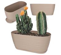 KADAX Pot de Fleurs en Plastique avec Soucoupe, Cache-Pot Moderne Ornée d'un Élégant Motif Ondulé pour Une Décoration Florale (Ovale, Beige, 27 cm)