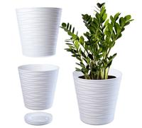 KADAX Pot de Fleurs en Plastique avec Soucoupe Incorporée, Pot de Plantes avec Conception Raffinée pour la Décoration d'Intérieur (13 cm, Blanc)