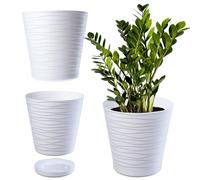 KADAX Pot de Fleurs en Plastique avec Soucoupe Incorporée, Pot de Plantes avec Conception Raffinée pour la Décoration d'Intérieur (13 cm, Blanc)