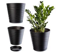 KADAX Pot de Fleurs en Plastique avec Soucoupe Incorporée, Pot de Plantes avec Conception Raffinée pour la Décoration d'Intérieur (17 cm, Noir)