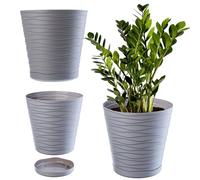 KADAX Pot de Fleurs en Plastique avec Soucoupe Incorporée, Pot de Plantes avec Conception Raffinée pour la Décoration d'Intérieur (21 cm, Gris)