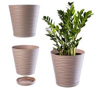 KADAX Pot de Fleurs en Plastique avec Soucoupe Incorporée, Pot de Plantes avec Conception Raffinée pour la Décoration d'Intérieur (19 cm, Beige)