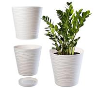 KADAX Pot de Fleurs en Plastique avec Soucoupe Incorporée, Pot de Plantes avec Conception Raffinée pour la Décoration d'Intérieur (30 cm, Ecru)
