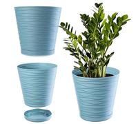 KADAX Pot de Fleurs en Plastique avec Soucoupe Incorporée, Pot de Plantes avec Conception Raffinée pour la Décoration d'Intérieur (19 cm, Turquoise)