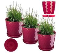 KADAX Pot de Fleurs en Plastique avec Soucoupe Intégrée, Pot de Plante pour Une Décoration Florale Moderne dans l'espace Interieur (Lot de 3 : Amarante, 20 cm)