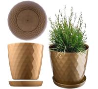 KADAX Pot de Fleurs en Plastique avec Soucoupe Intégrée, Pot de Plante pour Une Décoration Florale Moderne dans l'espace Interieur (16 cm, Or)