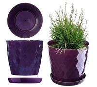 KADAX Pot de Fleurs en Plastique avec Soucoupe Intégrée, Pot de Plante pour Une Décoration Florale Moderne dans l'espace Interieur (12 cm, Violet)