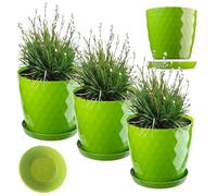 KADAX Pot de Fleurs en Plastique avec Soucoupe Intégrée, Pot de Plante pour Une Décoration Florale Moderne dans l'espace Interieur (Lot de 3 : Vert, 30 cm)