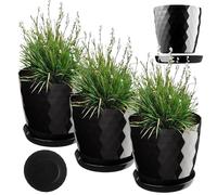 KADAX Pot de Fleurs en Plastique avec Soucoupe, Pot de Plante pour Une Décoration Florale Moderne dans l'espace Interieur (Lot de 3 : Noir, 16 cm)