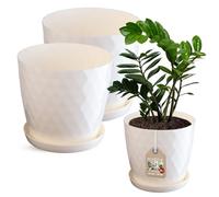 KADAX Pot de Fleurs en Plastique avec Soucoupe, Pot de Plante pour Une Décoration Florale Moderne dans l'espace Interieur (Lot de 2 : Crème, 25 et 30 cm)