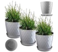 KADAX Pot de Fleurs en Plastique avec Soucoupe, Pot de Plante pour Une Décoration Florale Moderne dans l'espace Interieur (Lot de 3 : Gris, 25 cm)