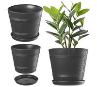 KADAX Pot de Fleurs en Plastique avec Soucoupe pour Intérieur et Extérieur, Catche-Pot Imitant l'aspect du Bois, Conçu en Forme de Tonneau (Anthracite, 22 cm)