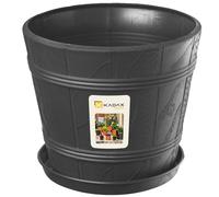 KADAX Pot de Fleurs en Plastique avec Soucoupe pour Intérieur et Extérieur, Catche-Pot Imitant l'aspect du Bois, Conçu en Forme de Tonneau (Anthracite, 30 cm)