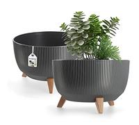 KADAX Pot de Fleurs en Plastique avec Trois Supports à piquer, jardinière Ronde, bac à Plantes, pour Balcon, Salon (40 cm Ø/Anthracite)