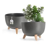 KADAX Pot de Fleurs en Plastique avec Trois Supports à piquer, jardinière Ronde, bac à Plantes, pour Balcon, Salon (33 cm Ø/Anthracite)