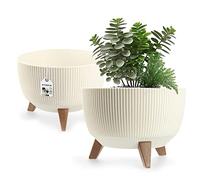 KADAX Pot de Fleurs en Plastique avec Trois Supports à piquer, jardinière Ronde, bac à Plantes, pour Balcon, Salon (33 cm Ø/Crème)