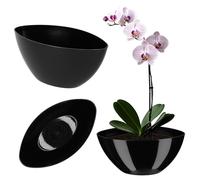 Kadax - Pot de fleurs en plastique - De forme ovale - 38 x 14 cm - Design moderne - Idéal pour la décoration d’intérieur et balcon - Noir