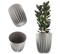 KADAX Pot de Fleurs en Plastique Moderne - Motif Géométrique, Rond avec Insert, Matériaux Naturels - Pot Haut (∅ 30 cm, Gris)