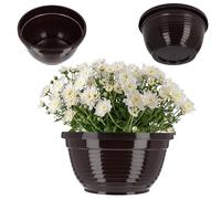 KADAX - Pot de fleurs en plastique, pot de fleurs rond, pot de plantes résistant aux intempéries pour l'extérieur, vase funéraire, léger pot sphérique pour fleurs, pot de plantes (⌀ 20 cm, brun)
