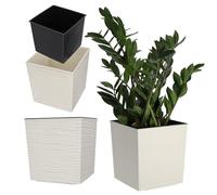 KADAX Pot de fleurs, en plastique, résistant aux intempéries, pour balcon, terrasse, intérieur, pot léger avec insert, jardinière, bac à plantes, hauteur : 25 cm, crème