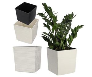 KADAX Pot de fleurs, en plastique, résistant aux intempéries, pour balcon, terrasse, intérieur, pot léger avec insert, jardinière, bac à plantes, hauteur : 25 cm, crème