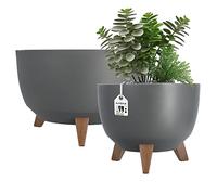 KADAX Pot de Fleurs en Plastique sur Trois Pieds, Effet Bois pour Sublimer la Décoration de Votre Maison, Intérieur et Extérieur (Lot de 2: Anthracite, 29 et 39.5 cm)