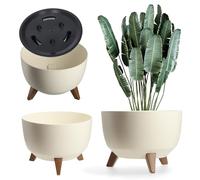 KADAX Pot de Fleurs en Plastique sur Trois Pieds, Effet Bois pour Sublimer la Décoration de Votre Maison et de Votre Jardin, Intérieur et Extérieur (Crème, 47 cm)