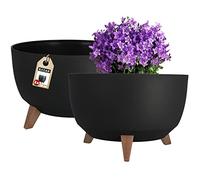 KADAX Pot de Fleurs en Plastique sur Trois Pieds, Effet Bois pour Sublimer la Décoration de Votre Maison, Intérieur et Extérieur (Lot de 2 : Noir, 39.5 cm)