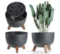 KADAX Pot de Fleurs en Plastique sur Trois Pieds, Effet Bois pour Sublimer la Décoration de Votre Maison et de Votre Jardin, Intérieur et Extérieur (Anthracite, 24 cm)