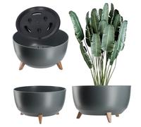 KADAX Pot de Fleurs en Plastique sur Trois Pieds, Effet Bois pour Sublimer la Décoration de Votre Maison et de Votre Jardin, Intérieur et Extérieur (Anthracite, 47 cm)
