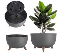 KADAX Pot de Fleurs en Plastique sur Trois Pieds, Effet Bois pour Sublimer la Décoration de Votre Maison et de Votre Jardin, Intérieur et Extérieur (Anthracite, 39.5 cm)