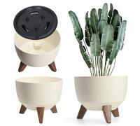 KADAX Pot de Fleurs en Plastique sur Trois Pieds, Effet Bois pour Sublimer la Décoration de Votre Maison et de Votre Jardin, Intérieur et Extérieur (Crème, 24 cm)