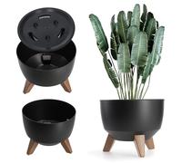 KADAX Pot de Fleurs en Plastique sur Trois Pieds, Effet Bois pour Sublimer la Décoration de Votre Maison et de Votre Jardin, Intérieur et Extérieur (Noir, 24 cm)