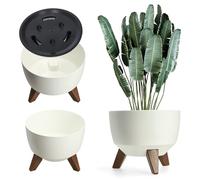 KADAX Pot de Fleurs en Plastique sur Trois Pieds, Effet Bois pour Sublimer la Décoration de Votre Maison et de Votre Jardin, Intérieur et Extérieur (Blanc, 24 cm)