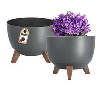 KADAX Pot de Fleurs en Plastique sur Trois Pieds, Effet Bois pour Sublimer la Décoration de Votre Maison, Intérieur et Extérieur (Lot de 2: Anthracite, 29 cm)