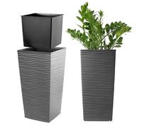KADAX Pot de Fleurs Haut 36 cm, Plastique Imitation rotin, résistant aux intempéries - intérieur/extérieur, Graphite