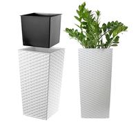 Pot de fleurs en rotin KADAX, jardinière avec insert, 19 cm, blanc