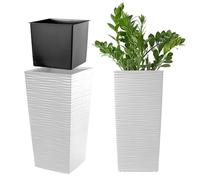 KADAX Pot de Fleurs Haut 46,5 cm, Plastique Imitation rotin, résistant aux intempéries - intérieur/extérieur, Blanc