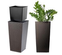 KADAX Pot de Fleurs Haut 46,5 cm, Plastique Imitation rotin, résistant aux intempéries - intérieur/extérieur, Moka rotin