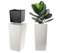 KADAX Pot de Fleurs Haut 57 cm, Plastique Imitation rotin, résistant aux intempéries - intérieur/extérieur, Blanc rotin