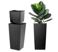 KADAX Pot de Fleurs Haut 68 cm, Plastique Imitation rotin, résistant aux intempéries - intérieur/extérieur, Noir rotin