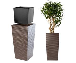 KADAX Pot de Fleurs Haut 75,5 cm, Plastique Imitation rotin, résistant aux intempéries - intérieur/extérieur, Moka