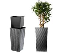 Pot de fleurs en rotin KADAX, jardinière avec insert, 40 cm, graphite
