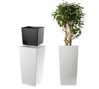 KADAX Pot de Fleurs Haut 75 cm, Plastique Imitation rotin, résistant aux intempéries - intérieur/extérieur, Blanc rotin