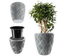 KADAX Pot de Fleurs Haut, Jardinière en Plastique de Grande Taille avec Motif Moderne pour Sublimer Votre Intérieur ou Extérieur, Bac à Fleur (Gris, 42 cm)