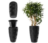 KADAX Pot de Fleurs Haut, Jardinière en Plastique de Grande Taille avec Motif Moderne pour Sublimer Votre Intérieur ou Extérieur, Bac à Fleur (Noir, 48.5 cm)