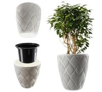 KADAX Pot de Fleurs Haut, Jardinière en Plastique de Grande Taille avec Motif Moderne pour Sublimer Votre Intérieur ou Extérieur, Bac à Fleur (Blanc, 32.5 cm)