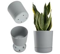 KADAX Pot de Fleurs Minimaliste avec Soucoupe - Décoratif en Plastique pour Fleurs, Cactus et Herbes (13 cm, Gris)