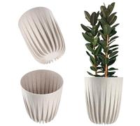 KADAX Pot de Fleurs Moderne en Plastique avec Matériaux Naturels, Motif Géométrique, Rond avec Insert, pour l'Extérieur (∅ 30 cm, Blanc)